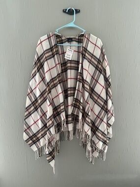 A New Day Cream Plaid Fringe Poncho - Cozy Layering Wrap